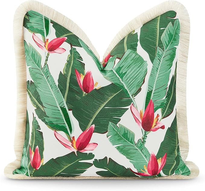 Hofdeco Premium Tropical Patio Indoor Outdoor Pillow Cover Only, 20"x20" Water Resistant for Back... | Amazon (US)