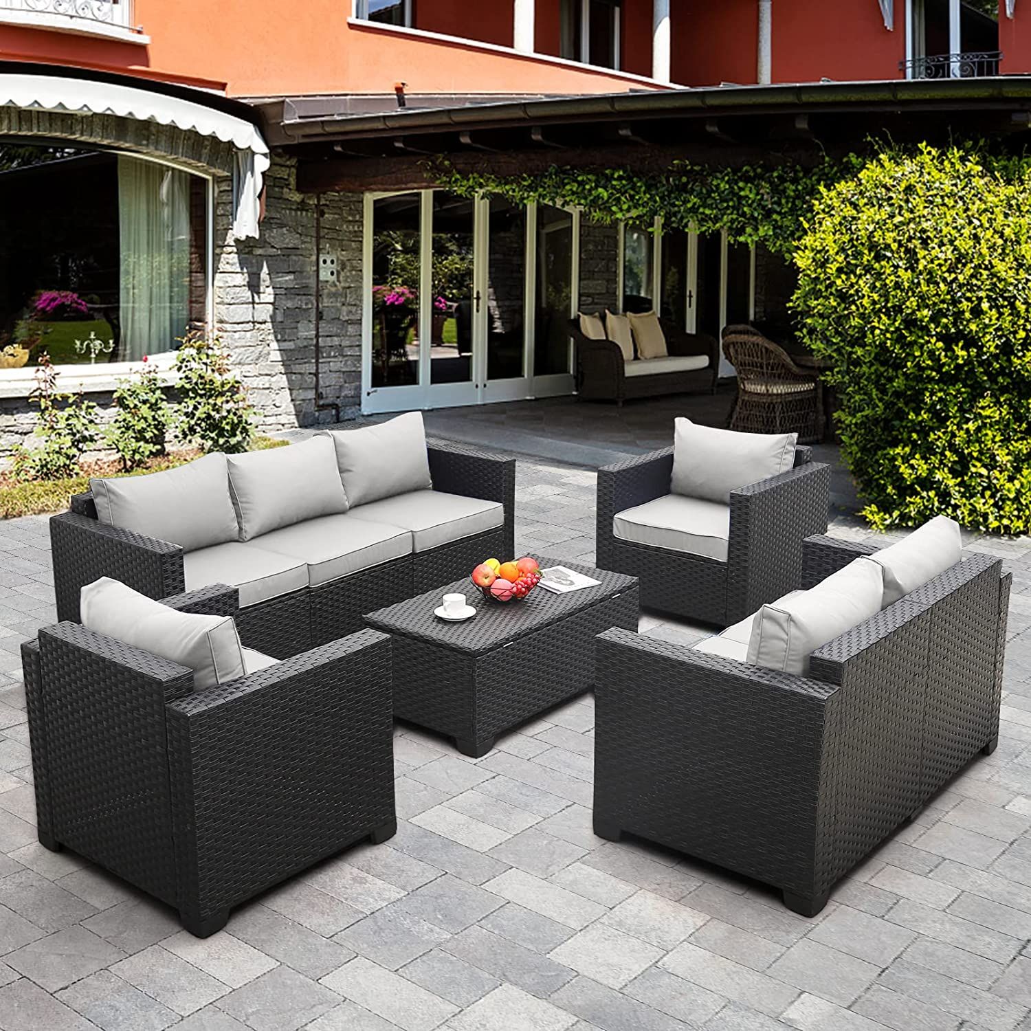 Rattaner 5-Piece Patio Furniture Sofa Set Outdoor Wicker Sectional Couch with Storage Table No-Sl... | Amazon (US)
