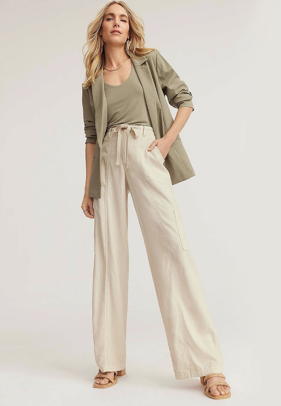 Soft Linen High Rise Cargo Wide Leg Pant | Maurices