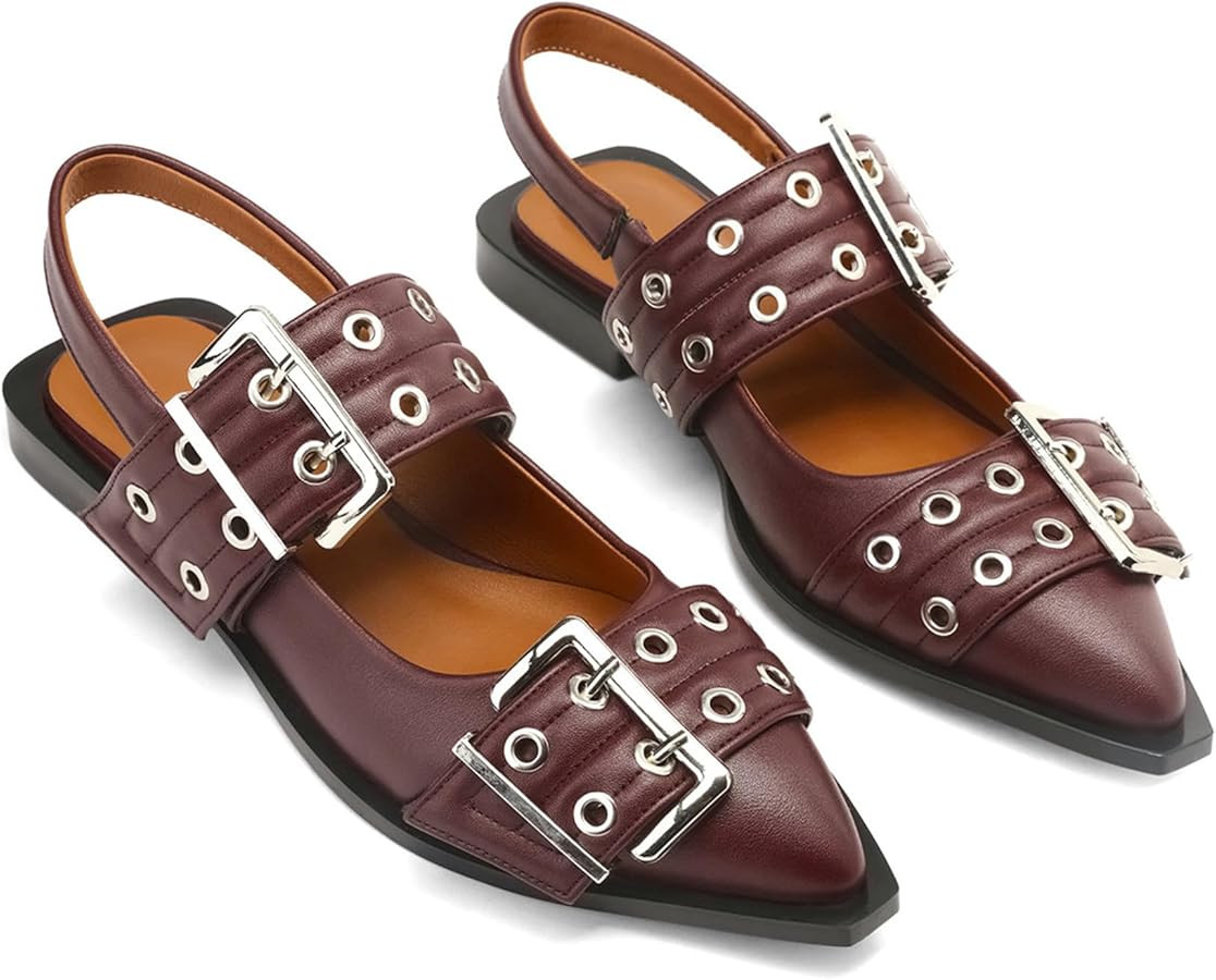 Kitulandy Women Buckle Ballet Flats Slingback Comfortable Pointed Toe Shoes | Amazon (US)