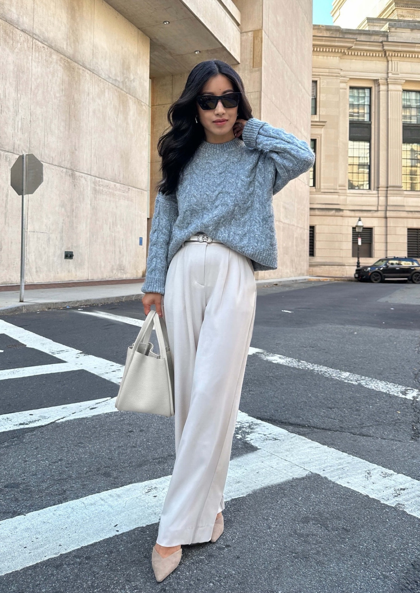 Cozy work outfit 

• AF Cable knit sweater xxs - I also linked a cable knit cardigan, both sweaters are an oversized wide cut fit with slightly shorter lengths 

•Sloane lightweight pants 25 short (loose fit) 

•H&M shoes - old; very similar neutral option linked 

•Edited Pieces belt xxs (EditedPieces.com) 

•Songmont bag (not linkable) #petite

#LTKSeasonal #LTKworkwear #LTKsalealert