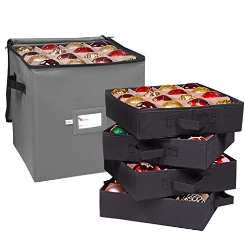 Primode Christmas Ornament Storage Box, 4 Individual Trays Xmas Storage Container, Fits 64 Ornaments Decoration Balls, Constructed of Durable 600D Oxford Material (Gray) | Amazon (US)