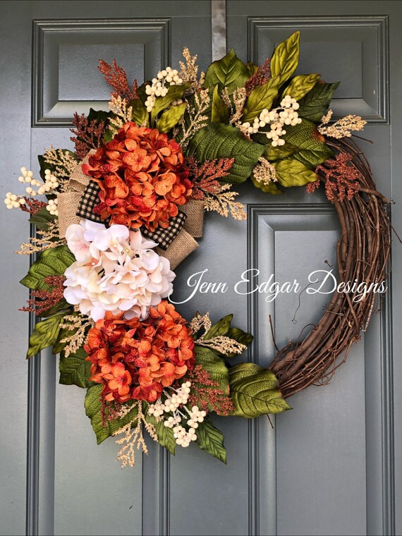 fall wreaths for front door, fall wreaths, fall door wreath, hydrangea wreath, wreath, Fall front... | Etsy (US)