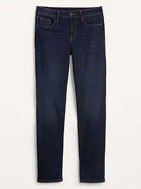 Mid-Rise Dark-Wash Power Slim Straight Jeans for Women | Old Navy (US)