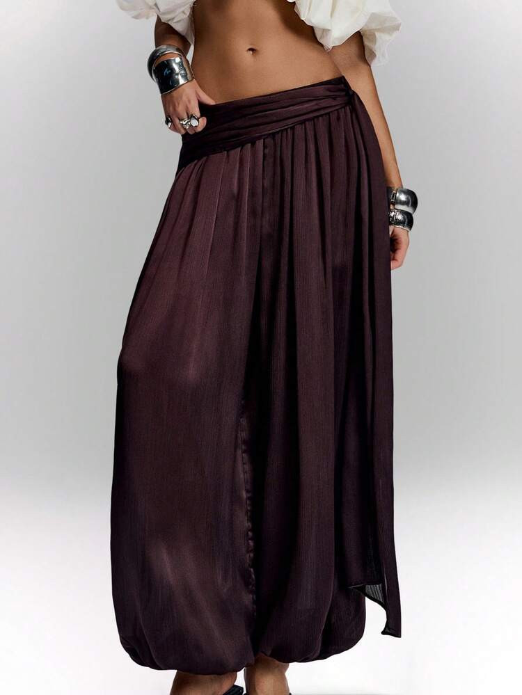 LYSMO Women's Solid Color Fashion Loose Pleated Romantic Boho Elegant Vintage Long Pants Suitable... | SHEIN