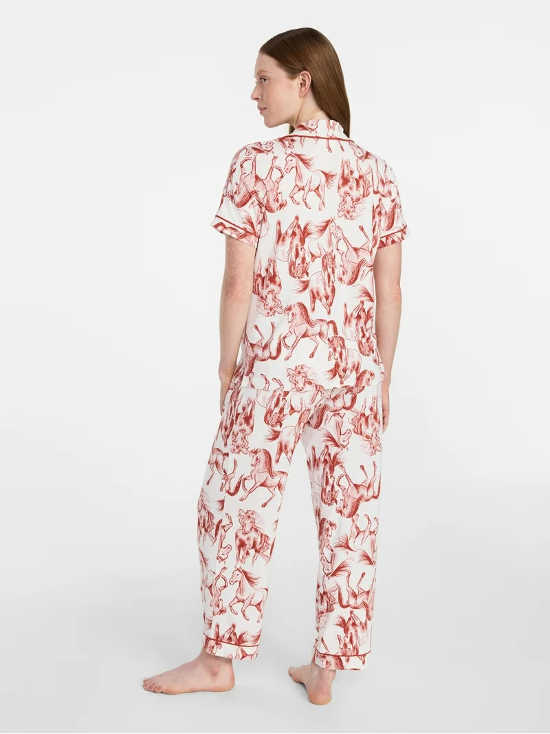 Joyspun Women's Dreamy Soft Collection Notch Knit Top and Capri Pants Pajama Set, 2-Piece, Sizes ... | Walmart (US)