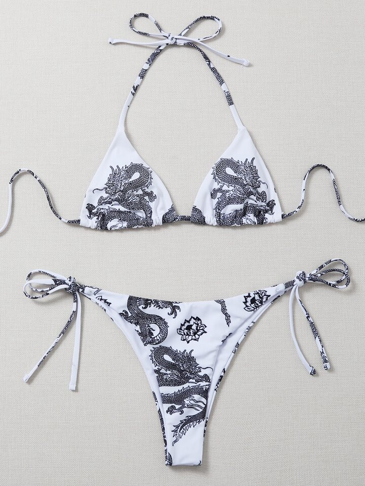 Summer Beach Chinese Dragon Bikini Set Triangle Bra & Thong Bottom 2 Piece Bathing Suit | SHEIN