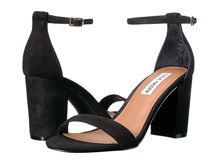 Steve Madden Exclusive - Declair Block Heeled Sandal (Black Nubuck) High Heels | Zappos
