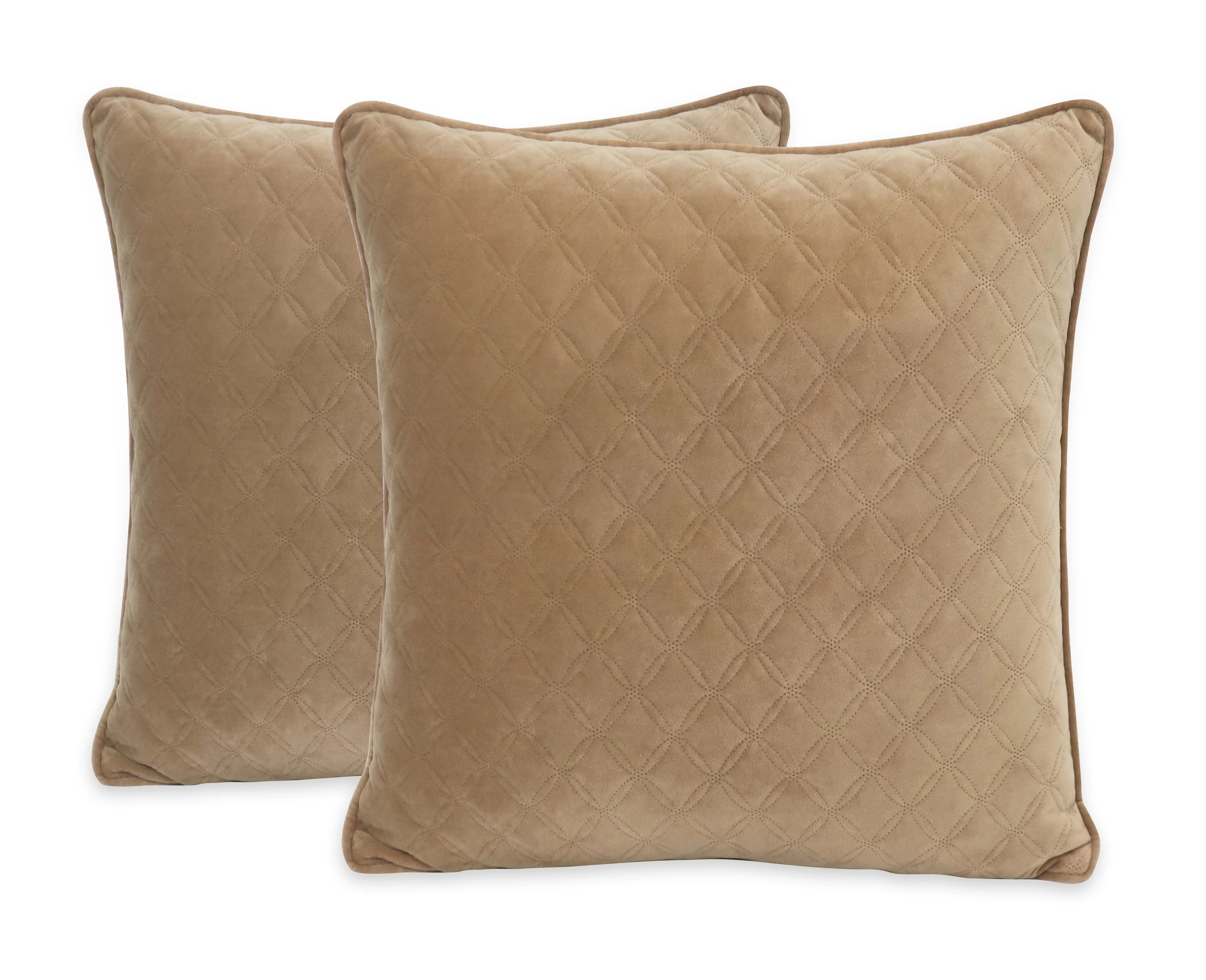 Better Homes & Gardens Quilted Look Throw Pillows, 19" x 19", 2 Pack, Tan | Walmart (US)