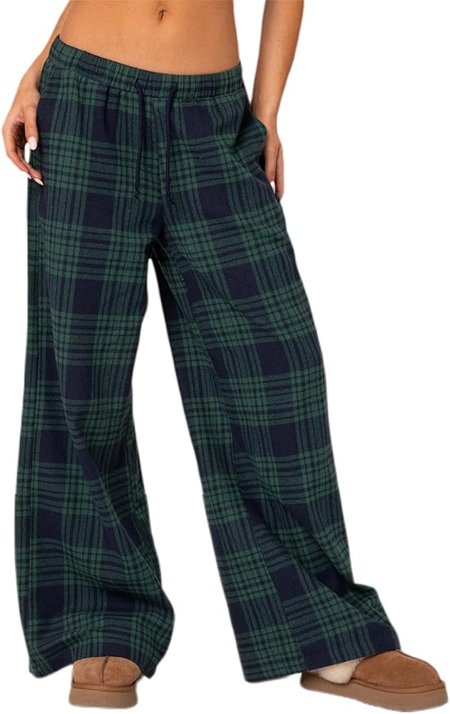 Women's Plaid Pajama Pants Low Rise Gingham Lounge Pants Plaid Pj Pants Sleep Bottoms Wide Leg Tr... | Amazon (US)