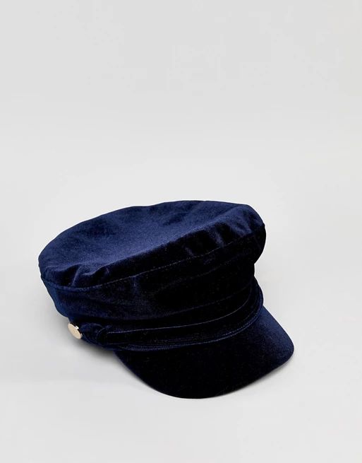 River Island baker boy hat in blue velvet | ASOS US