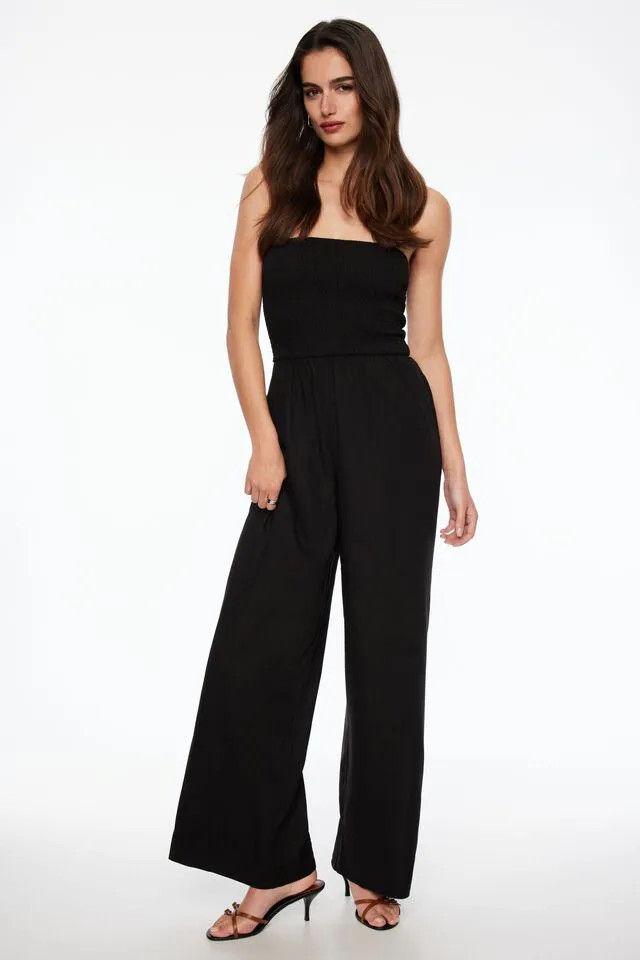 Smocked Linen Tube Jumpsuit | Dynamite Clothing