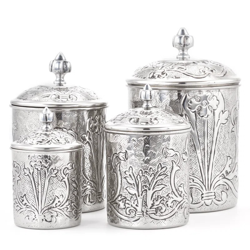 Art Nouveau Stainless Steel 4 Piece Kitchen Canister Set | Wayfair North America