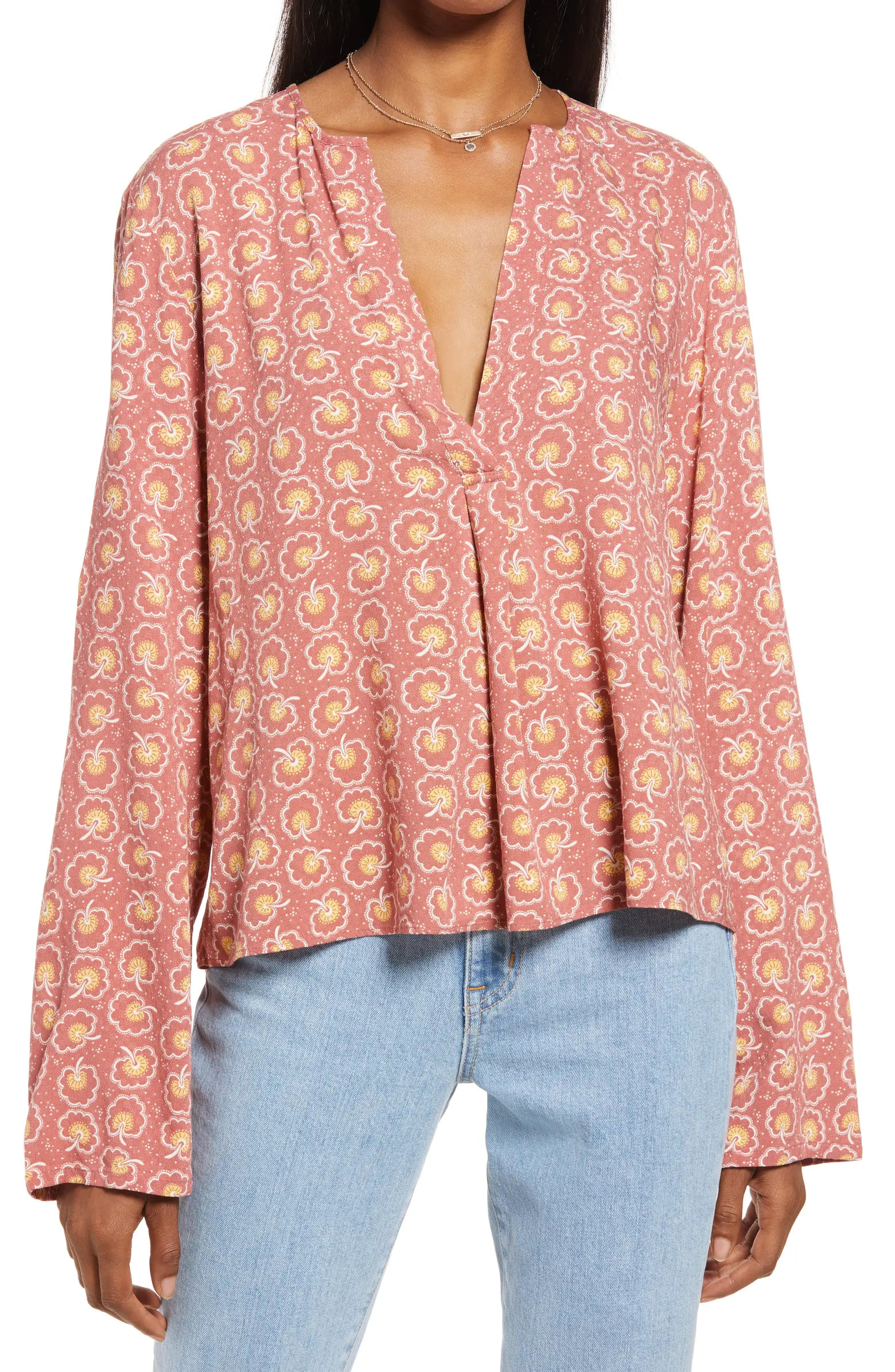 Floral Split Neck Top | Nordstrom