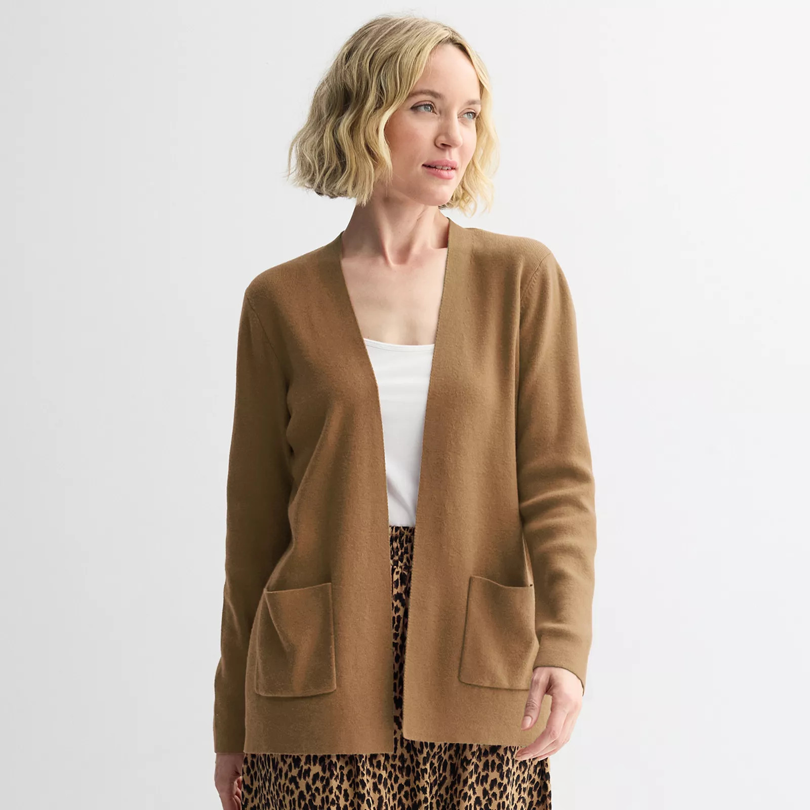 Women's Croft & Barrow® Polished Open Front Cardigan, Size: XS, Camel | Kohl's