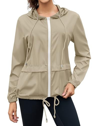 POGTMM Packable Rain Jackets for Women Waterproof Windbreaker Jacket Lightweight Raincoat Plus Size Rain Coats with Hood, 3XL, Beige | Amazon (US)