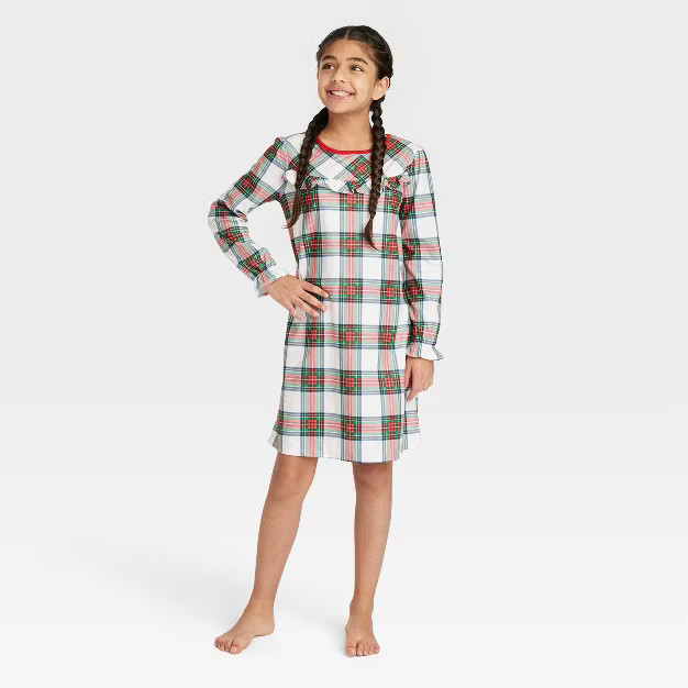 Kids' Holiday Tartan Plaid Flannel Matching Family Pajama NightGown- Wondershop™ Cream | Target