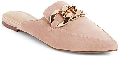 Juliet Holy Womens Mules Flats Pointed Toe Backless Loafers Slip on Metal Chain Slides | Amazon (US)