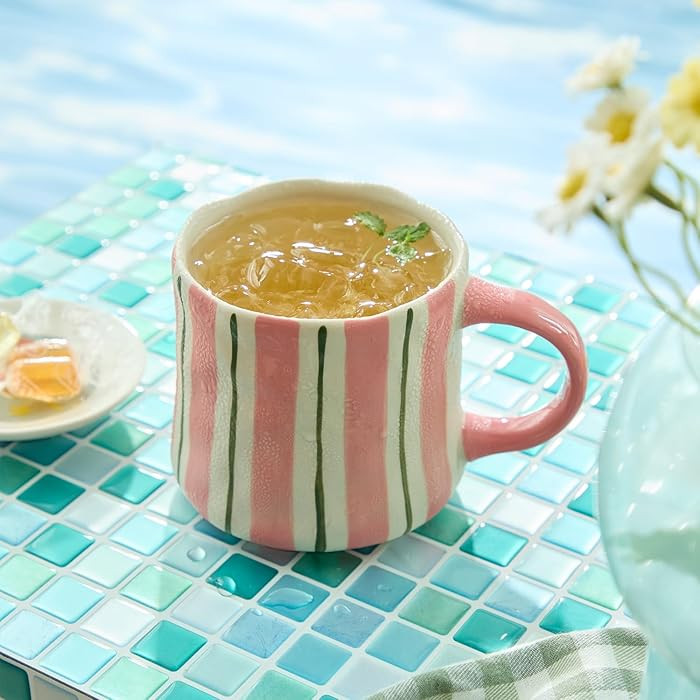 Stripe Ceramic Coffee Mugs, 12oz Vibrant Striped Red Design Cute Mugs, Dishwasher & Microwave Saf... | Amazon (US)