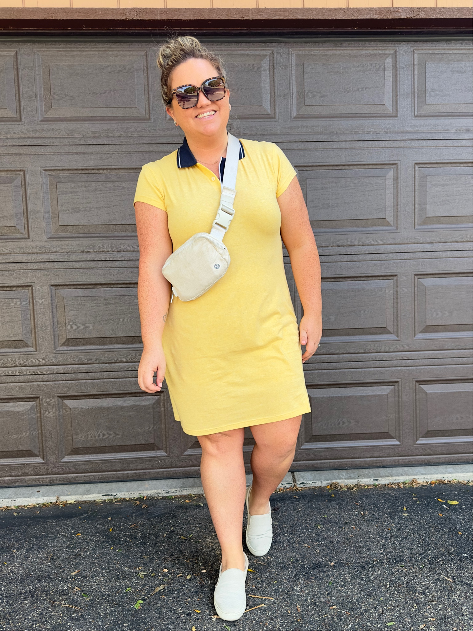 The Normal Brand TNB Summer dress slip on shoes lululemon bet bag bum bag yellow No show socks retro polo dress sun nude biker short shorts slick hair tie ties messy bun Victoria’s Secret bra 

#LTKbump #LTKcurves #LTKFind