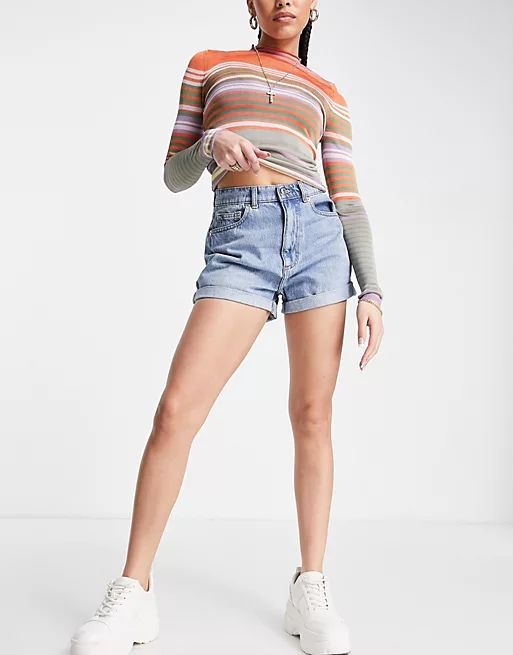 ASOS DESIGN recycled denim high rise 'slouchy' mom shorts in midwash | ASOS (Global)