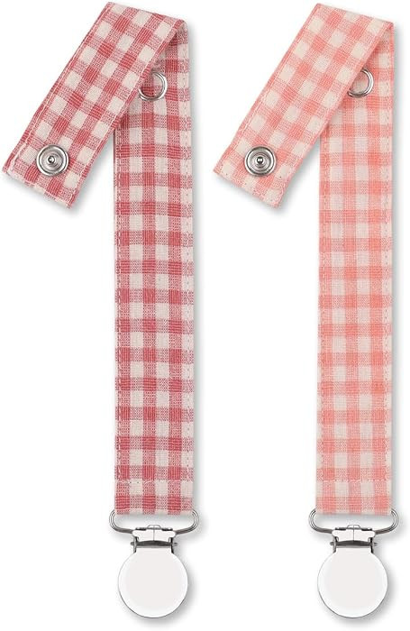 Pacifier Clip Leash Soothie Holder Unisex plaid button for girl \uff082 pack\uff09 | Amazon (US)