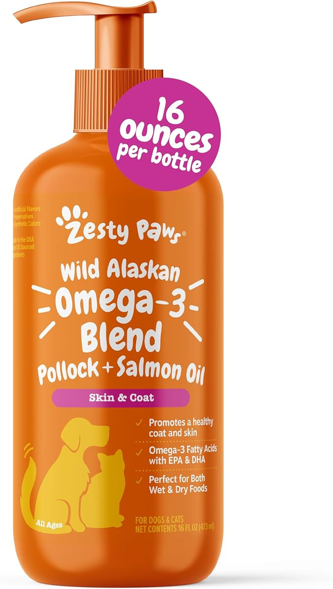 Zesty Paws Wild Alaskan Omega-3 Blend Pollock + Salmon Oil for Dogs and Cats- Skin and Coat Suppo... | Amazon (US)