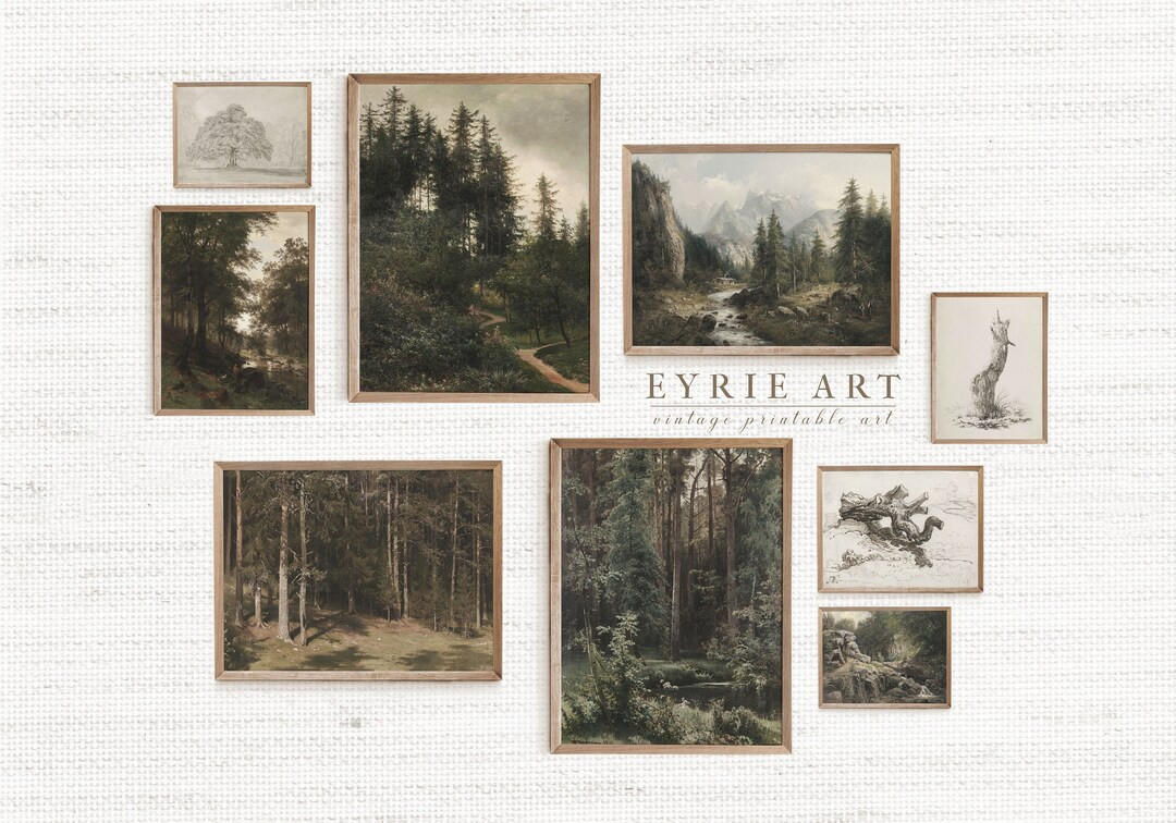 Vintage Gallery Wall Art SET of 9 Prints Forest Landscape - Etsy | Etsy (US)