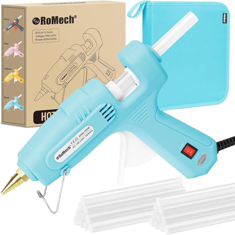 ROMECH Full Size Hot Glue Gun with 60/100W Dual Power and 21 Hot Glue Sticks (7/16"), Fast Prehea... | Amazon (US)