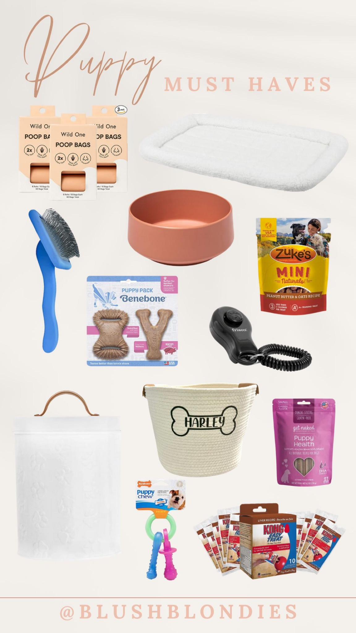 New puppy mush haves! Training treats, food & water bowls, waste bags, dog food storage container, customized dog toy basket, dental sticks, crate bed, grooming brush for doodles, dog bones & more!

#LTKunder100 #LTKhome #LTKunder50