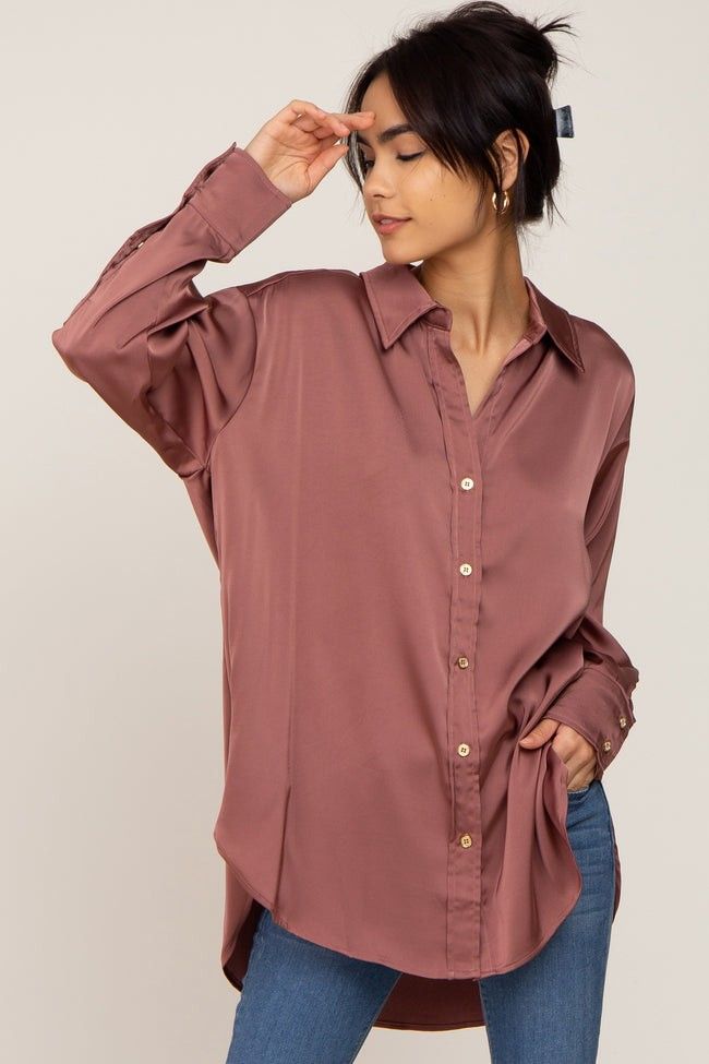 Mauve Satin Button Up Blouse | PinkBlush Maternity