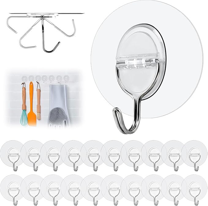 EOSWRU Self Adhesive Hooks, 20Pcs Sticky Hooks for Hanging, Hooks Heavy Duty 8 kg (Max) Seamless ... | Amazon (UK)