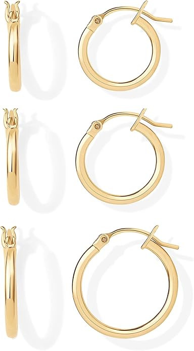 PAVOI 18K Gold Plated 925 Sterling Silver Posts Small Hoop Earrings for Women - Trendy Geometric ... | Amazon (US)
