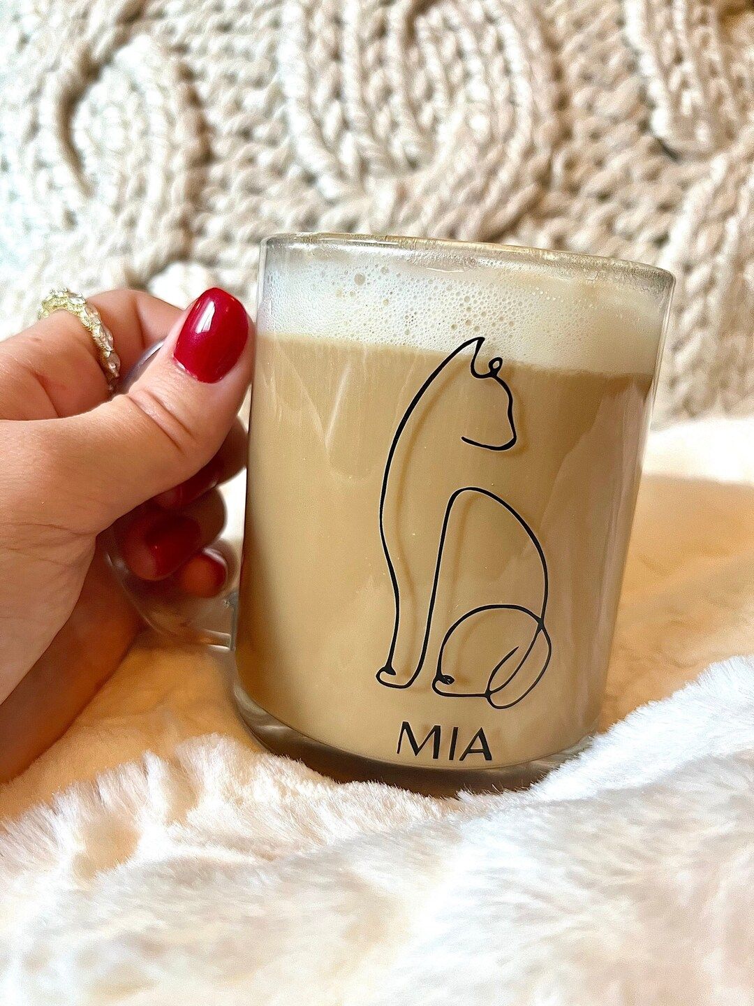 Personalized Cat Clear Coffee Mug Minimal Cat Trendy Clear - Etsy | Etsy (US)