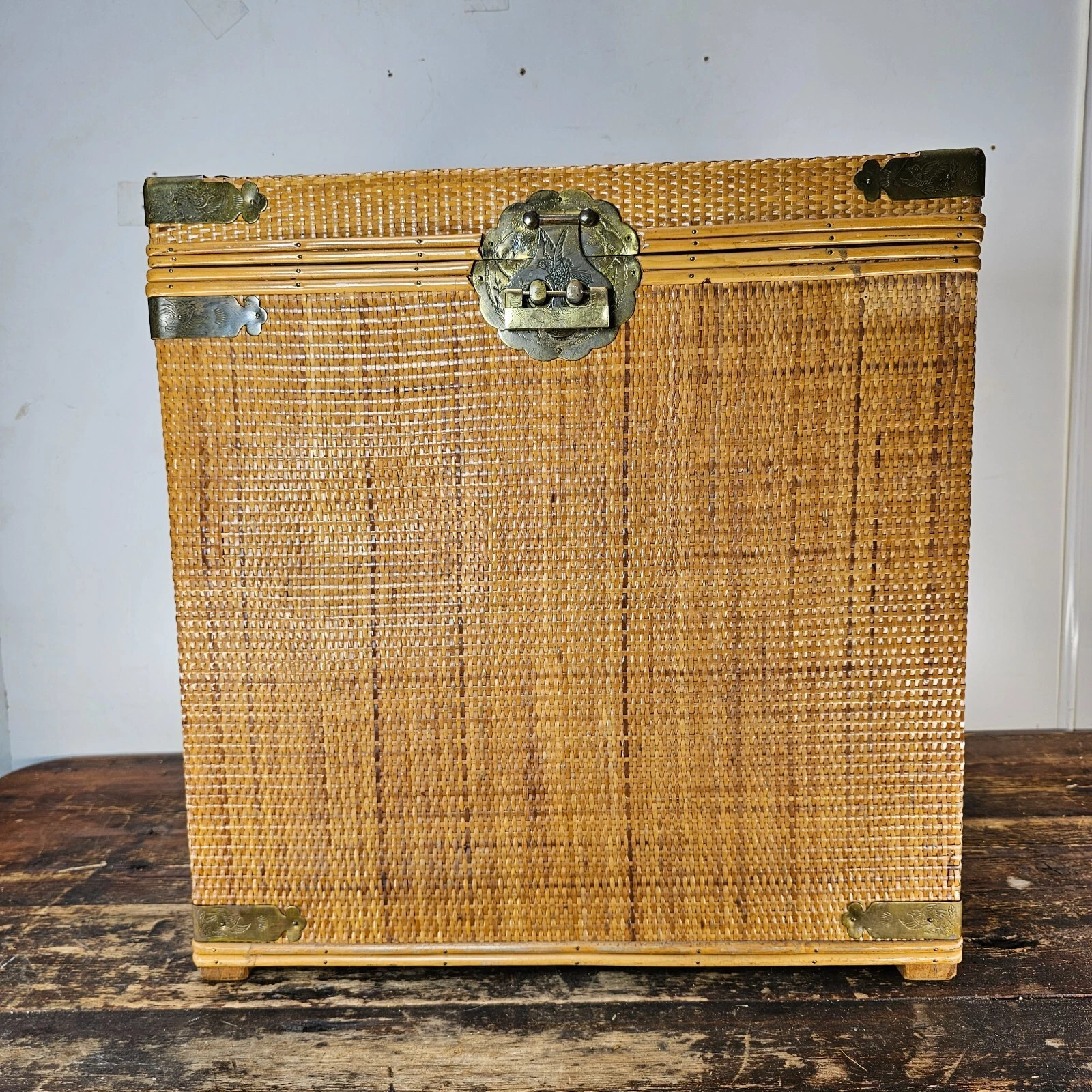 Vintage Wicker & Brass Chinoiserie Chest Trunk From Hong Kong 20"L x 20"W x 21"H | eBay | eBay US