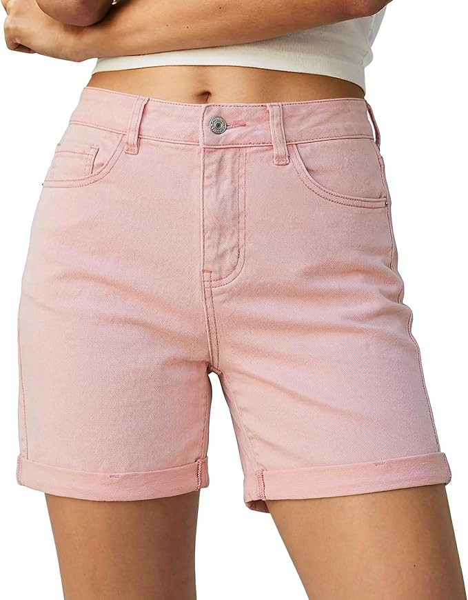 luvamia Jean Shorts for Women High Waisted Trendy Mid Thigh Long Cuffed Hem Stretchy Denim Shorts... | Amazon (US)