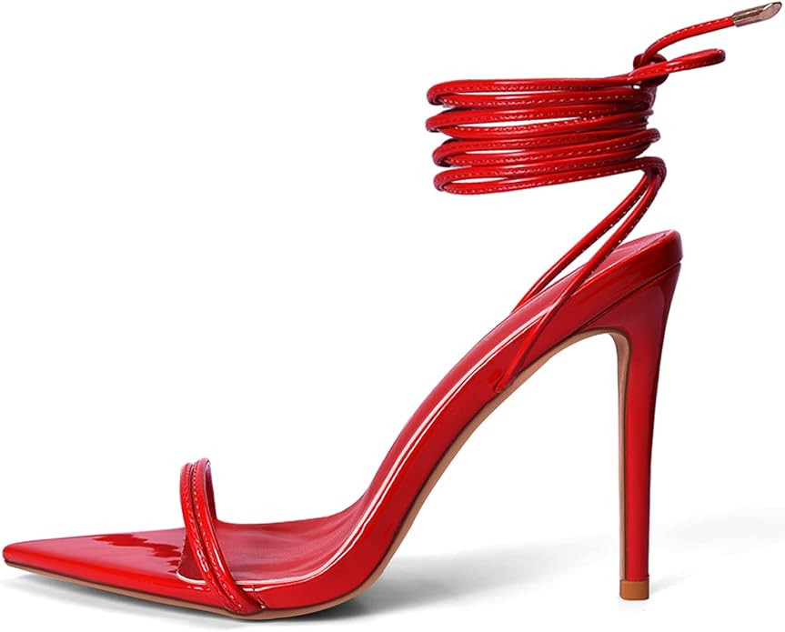 DELONIX REGIA Lace up High Heel Sandals Pointed toe Strappy Open Stiletto Heels Party Wedding Sho... | Amazon (US)