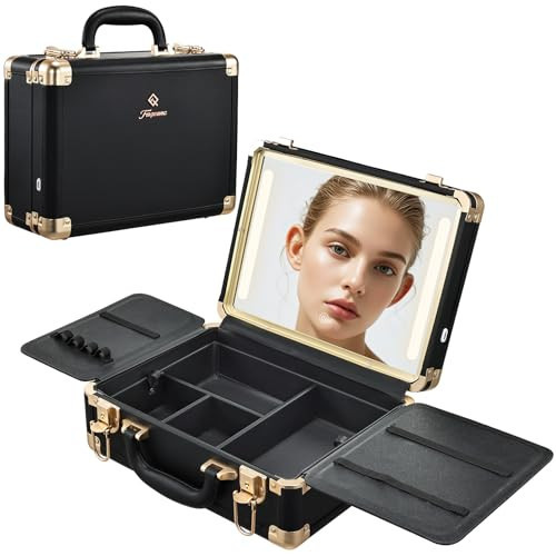 Faquenc Makeup Train Cases with Light Up Mirror 3 Color Setting, Lighted Makeup Case Organizer with Detachable Tray, Travel Makeup Box with Light for Make up Tools Storage (Black Moutain Shadow) | Amazon (US)