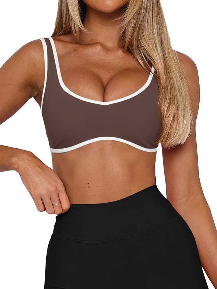 LASLULU Sexy Sports Bras for Women V Neck Sleeveless Padded Bra Workout Yoga Crop Top | Amazon (US)