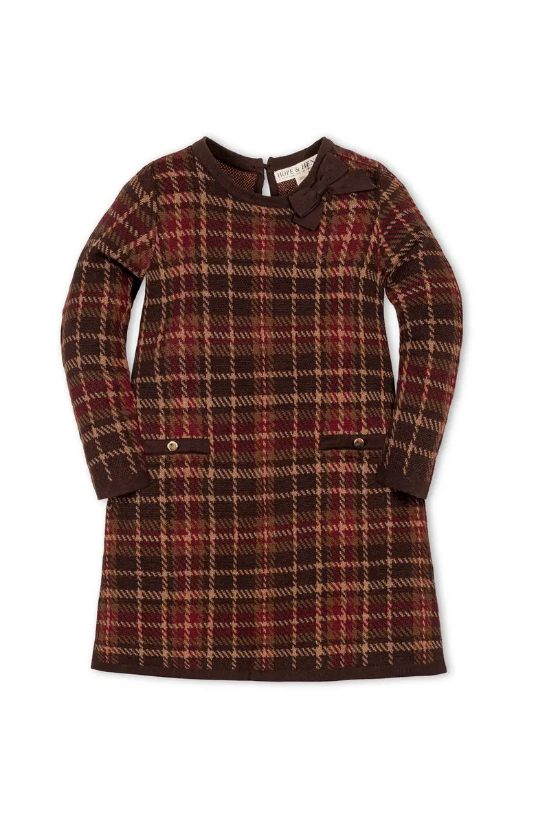 Hope & Henry Kids' Organic Long Sleeve Bow Detail Tweed Sweater Dress | Nordstrom | Nordstrom