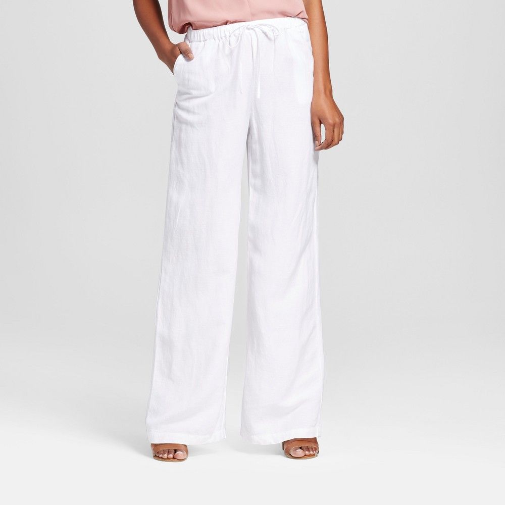 Women's Linen Wide Leg Pants - Merona White S | Target