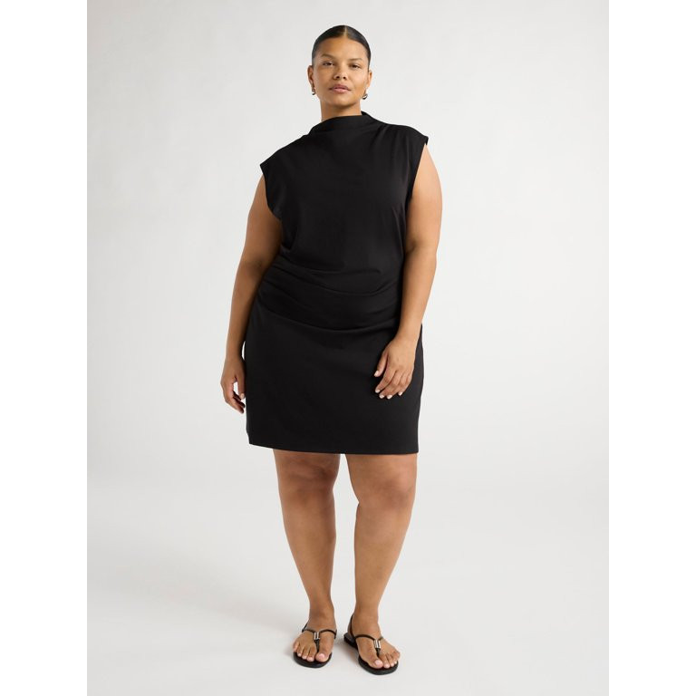 Scoop Women’s Plus Mock Neck Side Pleated Dress, Sizes 1X-4X | Walmart (US)