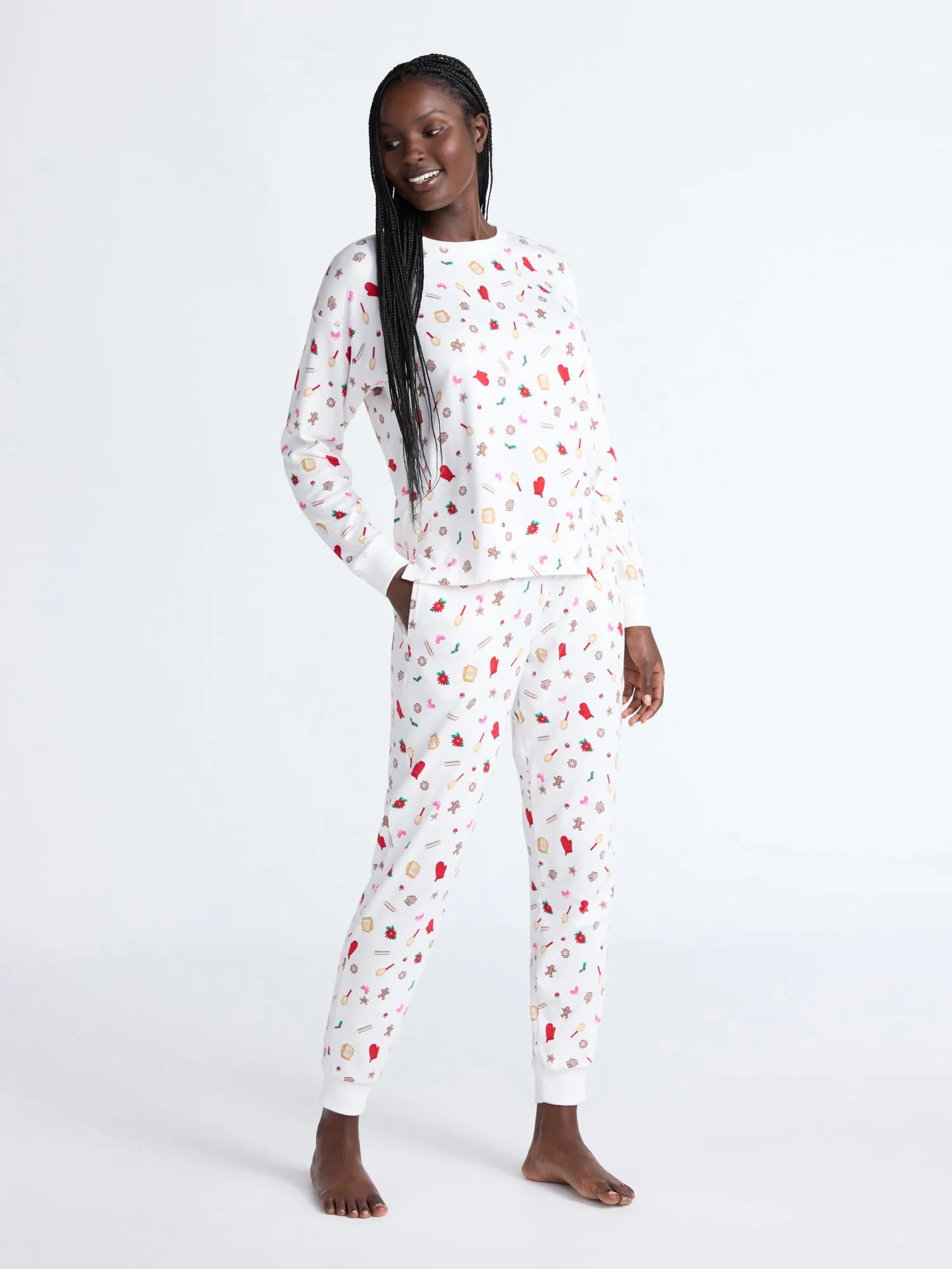 Joyspun Women's Cozy Lounge Collection Hacci Knit Long Sleeve Top and Joggers Pajama Set, Sizes X... | Walmart (US)