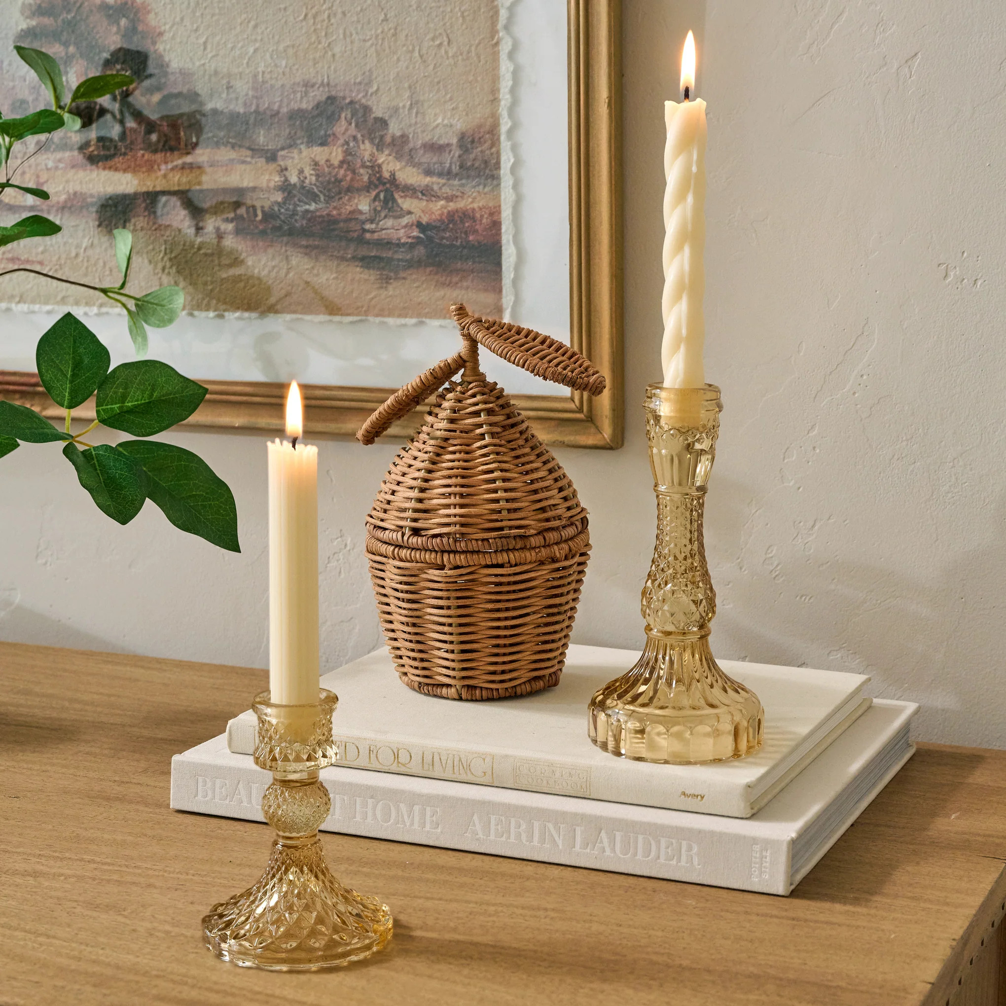 Antique Amber Glass Taper Holder | Magnolia