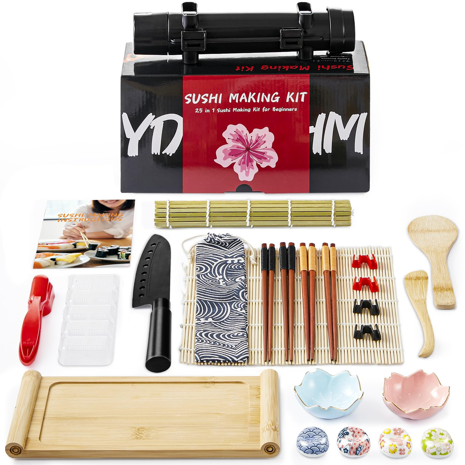 Deluxe Sushi Making Kit 25-in-1 Bazooka Roller Set, Bamboo Mat,Knife,Sauce Tray,Japanese Sashimi ... | Amazon (US)