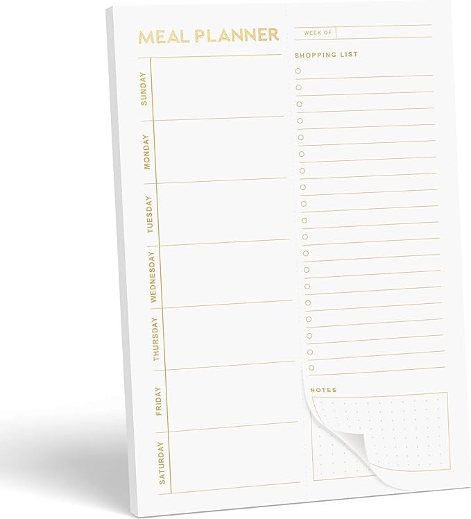 Matte Gold Foil Magnetic Meal Planning Pad for Fridge 52 Undated Tear-off Sheets, 6x9 Inch Meal P... | Amazon (US)