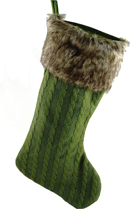 Cable Knit Fabric Holiday Stocking with Fur Cuff (Green) | Amazon (US)