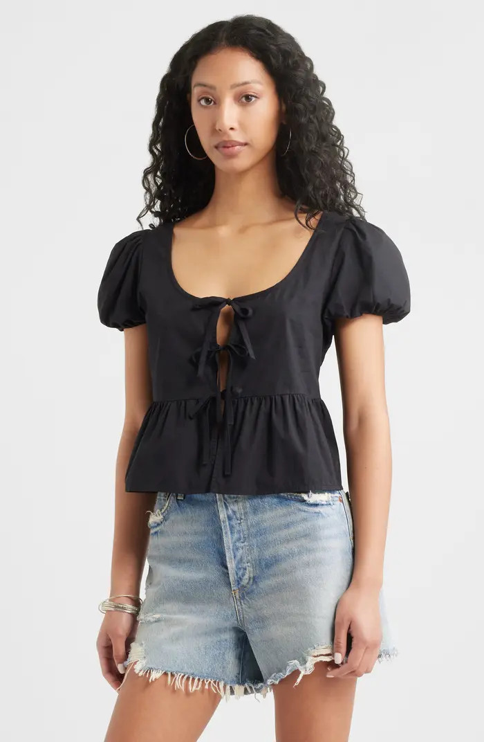 BP. Tie Front Cotton Poplin Top | Nordstrom | Nordstrom