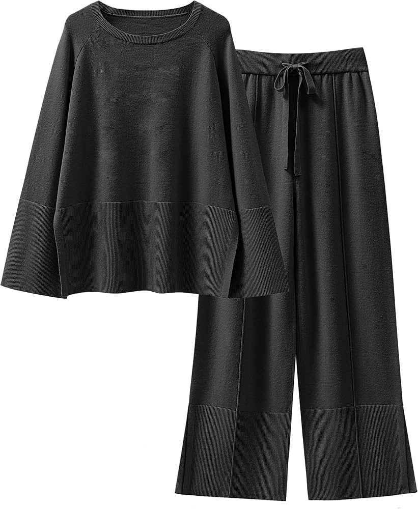 ANRABESS Womens 2 Piece Outfits Oversized Knit Sweater Set Wide Leg Pant Cozy Lounge Matching Paj... | Amazon (US)