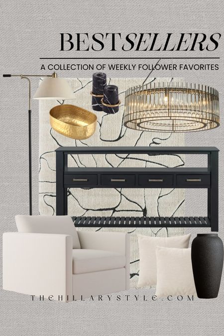 Weekly Best Sellers Home: Furniture and Modern Decor from Walmart, Target, Amazon and Pottery Barn. Velvet accent chair, black sideboard, area rug, gold chandelier, floor lamp, candleholders, ceramic vase, throw pillows.

#LTKstyletip #LTKSeasonal #LTKhome